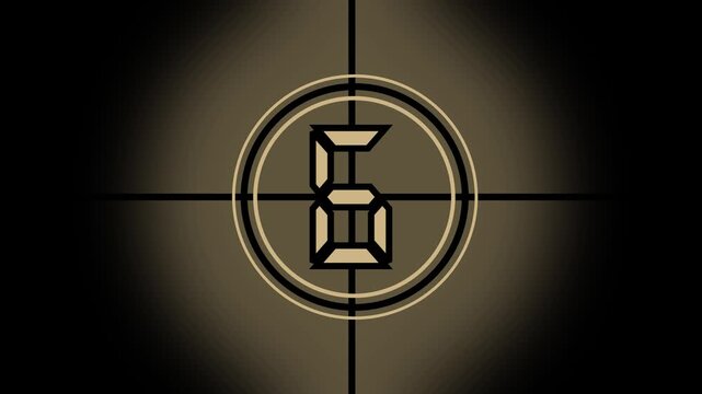 Retro Film Countdown with Number and Circular Target vintage animated, Realistic vintage old movie countdown intro animation Countdown movie from number on black background.