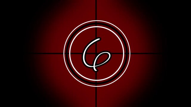 Red Film Countdown Graphic with Stylized Number and Target vintage retro animated, Realistic vintage old movie countdown intro animation Countdown movie from number on red background.
