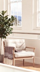 Naklejka premium Cozy reading corner bathed in warm sunlight
