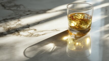 Whiskey Glass with Ice on Marble Surface