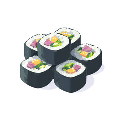 Maki Rolls, clean 2D vector flat illustration in minimal and modern style on a white background. © MiniVex
