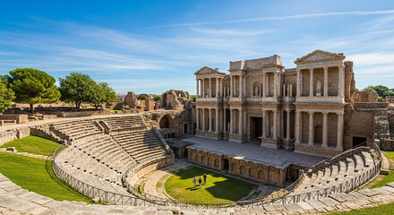 Ancient Roman Theater Ruins Under Blue Sky