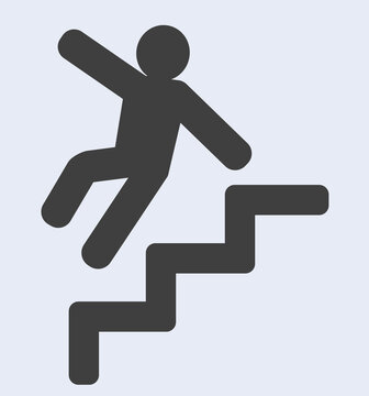 Caution sign: person falling downstairs icon.