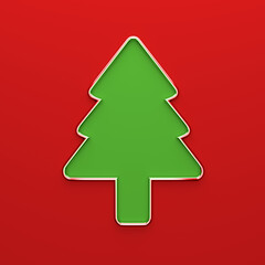 Fototapeta premium Minimalist 3D illustration of a golden Christmas tree outline on a vibrant red background, luxury holiday celebration and New Year concept.