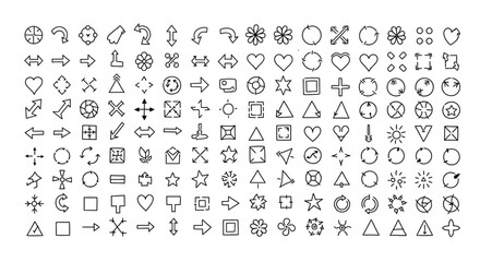Assorted small outline icons depict various abstracts.