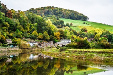 Obraz premium Autumn over Tintern and Wye Valley, River Wye, Chepstow, Monmouthshire, Wales, UK 