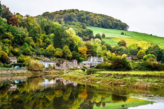 Autumn over Tintern and Wye Valley, River Wye, Chepstow, Monmouthshire, Wales, UK	