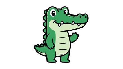 Obraz premium Cute Cartoon Alligator Waving Hello, Friendly Reptile Character