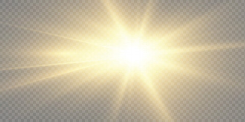 Golden star , sunlight on transparent background special lens flare and bokeh , light effect, bright ray light. © Alesya