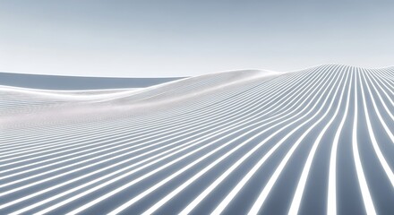 Abstract wavy landscape with parallel glowing lines against a pale sky