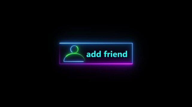 Neon glowing user icon and add friend text on a dark animated background social media profile