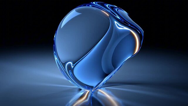 luxury futuristic 3d glass sphere metaball, sapphire blue gradient crystal orb, fluid surface deformation, ultra smooth slow motion, premium minimal design, high gloss glass material realistic reflect