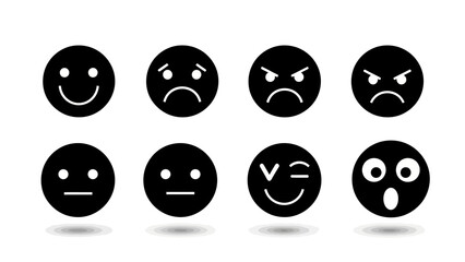 Fototapeta premium Set of Black Emotion Icons: Happy, Sad, Angry, Neutral, Winking, Surprised Faces