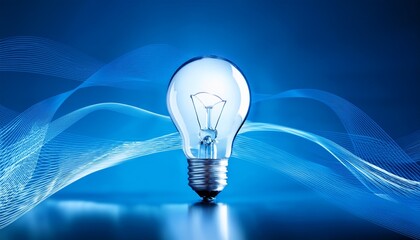 lightbulb on a blue surface with flowing lines