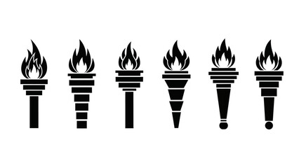 Obraz premium Set of Black Torch Icons with Flames, Symbolizing Victory, Energy, and Tradition