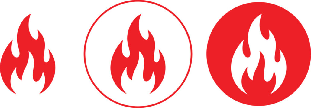 Fire icon set on transparent background. Fire red, flames icon set.Bonfire vector icon set.