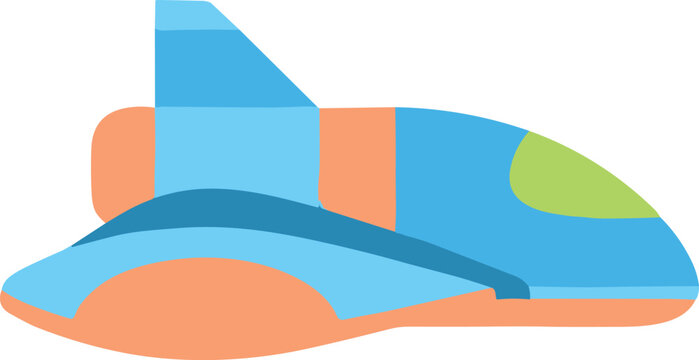 Stylized cartoon spaceship illustration with bright flat colors and simple shapes
