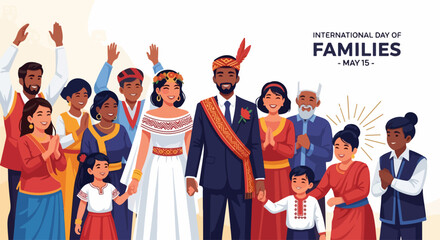 Diverse group celebrates International Day of Families, showcasing cultural unity. Multigenerational families unite in heartwarming scene for International Day of Families, fostering bond.