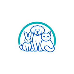 Fototapeta premium Simple Line Drawing of Dog Cat Rabbit.