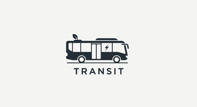 Modern electric bus with leaf and lightning bolt symbol.