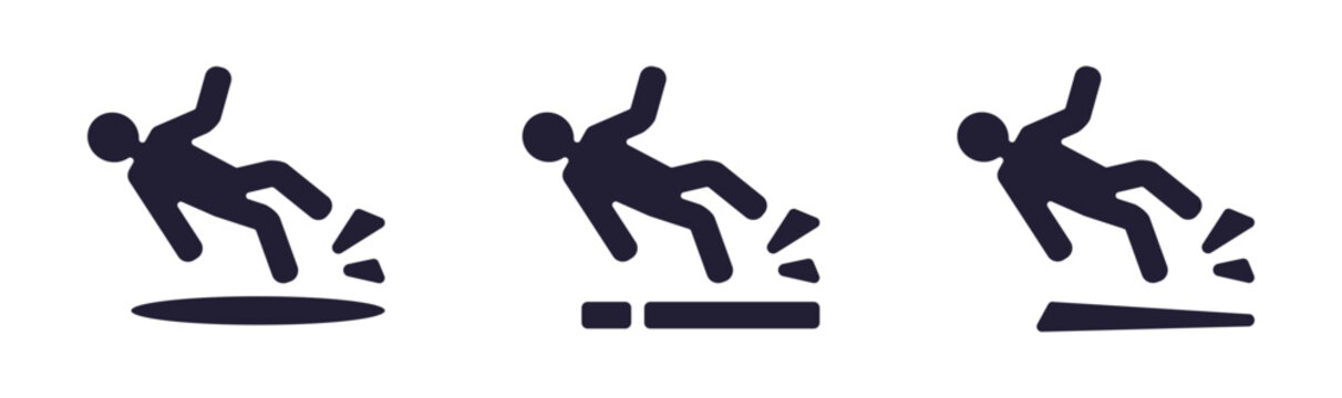 Falling figure icons: slip, trip, and fall.