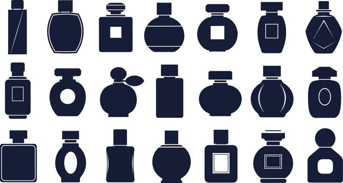 Perfume bottle silhouette vector set for fragrance packaging design