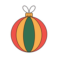 A simple, colorful Christmas ornament hangs from a white background.