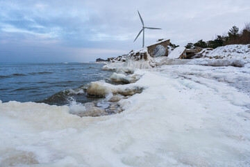 Frozen Ruins of Ziemelu Forti in Liepaja Covered in Ice and Snow