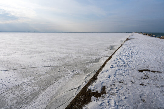 Frozen Baltic Sea in Liepaja, Latvia - Winter Coastal Landscape