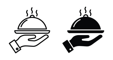Fototapeta premium Waiter hand carrying a hot meal platter with rising steam for restaurant service
