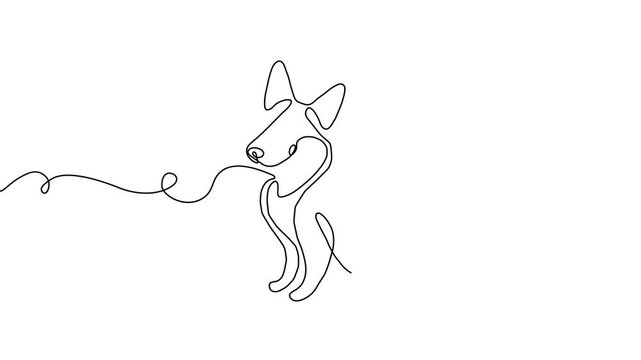 Dog line outline continuous art pet one animal puppy illustration silhouette. Line dog outline abstract doodle vector logo drawing sketch linear icon happy dachshund simple white background cute walk.