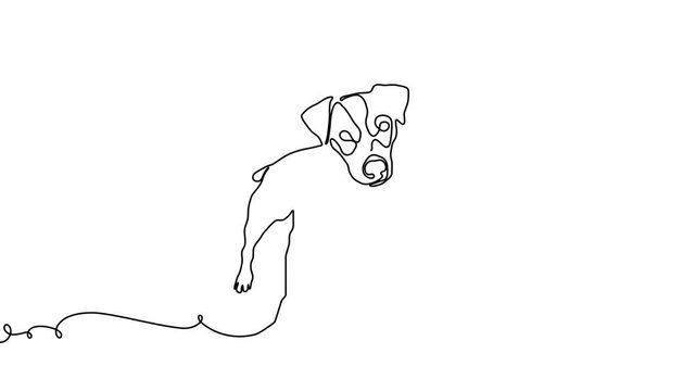 Dog line outline continuous art pet one animal puppy illustration silhouette. Line dog outline abstract doodle vector logo drawing sketch linear icon happy dachshund simple white background cute walk.