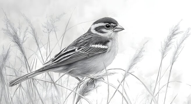 Zapata sparrow wildlife illustration with soft grasses and details photo