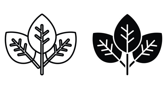 Minimalist plant foliage symbols representing ecology environment and organic growth in two styles