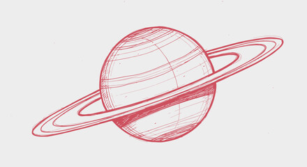 Sketch of Saturn in red ink on white paper © Peopple