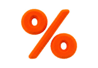 A bright orange percent sign on a white background is visible. isolated on transparent background