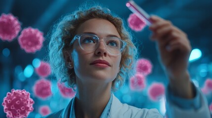 Obraz premium Researcher focusing on cellular mechanisms related to metabolic syndrome, metabolic syndrome research, disease prevention