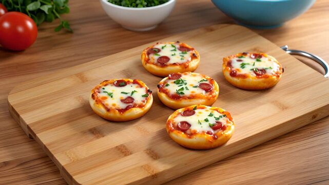 Mini Pizzas on Wooden Serving Board &ndash; Top View Rustic Food Presentation