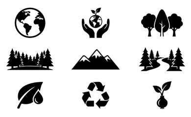 Fototapeta premium Set bundle Earth Day silhouette vector illustration graphic design elements