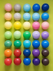 Colorful spherical composition arranged against a soft green background