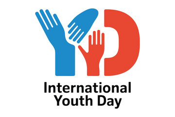 Fototapeta premium For International Youth Day with blue and red hands forming a heart shape and letter D