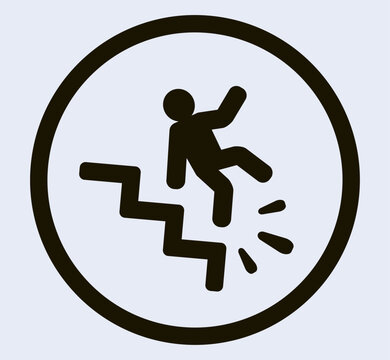 Caution symbol: falling down stairs hazard icon.