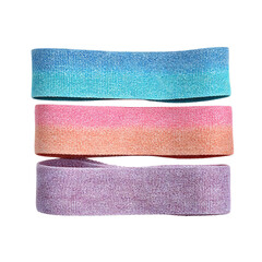 Set of three gradient pastel fabric resistance bands. Isolated white background. Png format