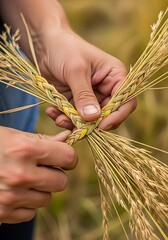 Delicate weaving of wheat stems with artisan hands detailed portrait
