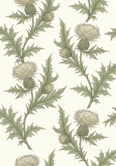 Elegant botanical wallpaper showcasing intricate thistle pattern design