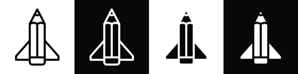 Fototapeta premium Pencil Rocket lineal glyph icon style in white and black background