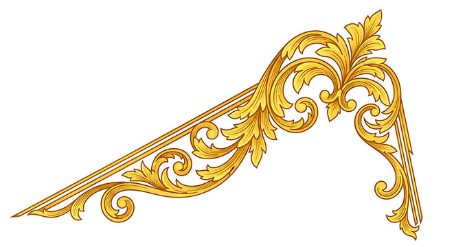 Golden ornate filigree corner border decoration element, elegant flourishes and swirls design