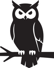 Fototapeta premium Great Horned Owl Sitting on Tree Branch Silhouettes Geometric Vector