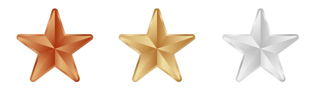 Bronze gold silver stars: ranking and achievement symbols.