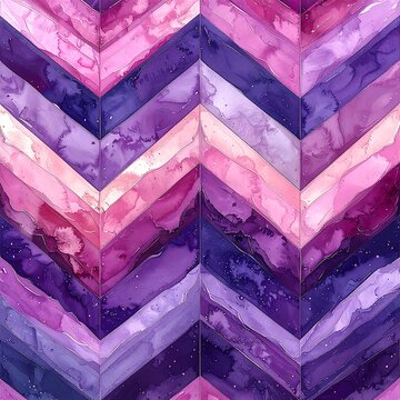 Watercolor abstract chevron pattern in shades of purple and pink with gold flecks